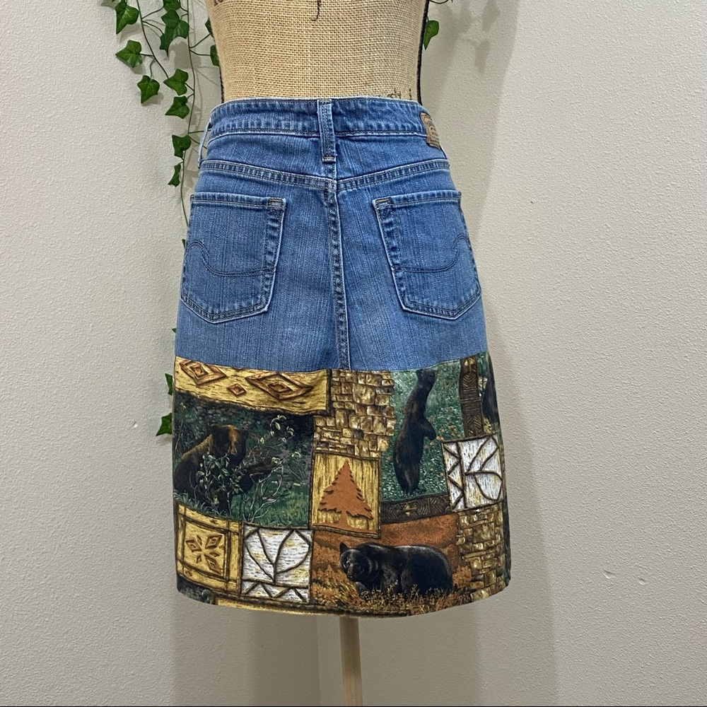 Handmade Levis Denim and Rustic Fabric Print Waist Apron